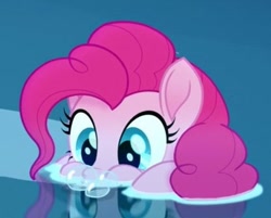 Size: 417x335 | Tagged: safe, screencap, pinkie pie, earth pony, pony, my little pony: the movie, blowing bubbles, cropped, cute, diapinkes, female, horses doing horse things, mare, puffy cheeks, solo, water