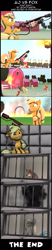 Size: 3944x19068 | Tagged: safe, artist:goatcanon, apple bloom, applejack, big macintosh, discord, granny smith, earth pony, fox, pony, comic:aj vs fox, 3d, absurd resolution, comic, fire, flamethrower, padded cell, source filmmaker, sweet apple acres, this is fine, weapon