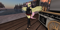 Size: 1920x986 | Tagged: safe, artist:bangayo, screencap, fluttershy, anthro, 3d, clothes, second life, solo, sweater, winter outfit