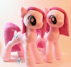 Size: 1461x1365 | Tagged: safe, artist:yukamina-plushies, pinkie pie, earth pony, pony, cute, cuteamena, duo, female, irl, mare, photo, pinkamena diane pie, plushie, self ponidox