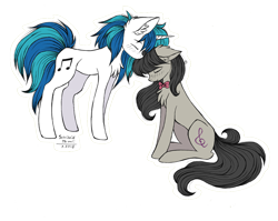 Size: 2230x1779 | Tagged: safe, artist:schizoidtomii, dj pon-3, octavia melody, vinyl scratch, earth pony, pony, background pony, chest fluff, ear fluff, female, flat colors, forehead kiss, kissing, lesbian, scratchtavia, shipping, simple background, transparent background