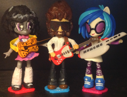 Size: 2374x1821 | Tagged: safe, artist:grapefruitface1, dj pon-3, octavia melody, vinyl scratch, equestria girls, rainbow rocks, accessories, action figure, arts and crafts, bowtie, custom, doll, equestria girls minis, guitar, irl, jeff lynne, keytar, musical instrument, photo, shoes, sneakers, sunglasses, toy, trio