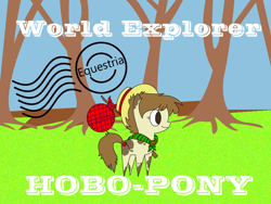 Size: 800x600 | Tagged: safe, artist:cogweaver, oc, oc only, earth pony, pony, bindle, female, hobo pony, mare, no pupils, pointy ponies, postcard, solo, tree