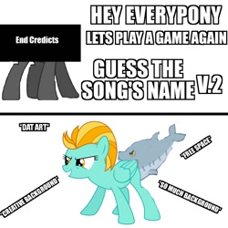 Size: 1024x1024 | Tagged: safe, edit, edited screencap, screencap, lightning dust, oc, oc:end credicts, shark, 1000 hours in ms paint, derpibooru, game, guess, interaction, meme, meta, obligatory pony, pun, shitposting, vector, visual pun