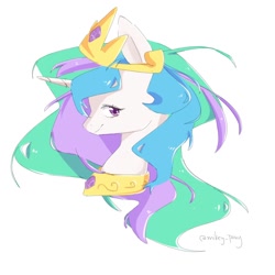 Size: 1000x1000 | Tagged: safe, artist:mikey_pony, princess celestia, alicorn, pony, bust, crown, cute, cutelestia, female, jewelry, mare, portrait, profile, regalia, simple background, solo, white background