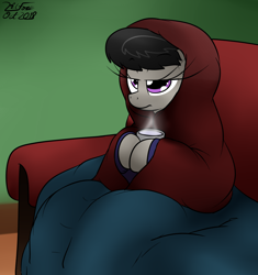 Size: 1198x1274 | Tagged: safe, artist:the-furry-railfan, octavia melody, earth pony, pony, annoyed, blanket, cold, female, food, mare, mug, octavia is not amused, sofa, steam, tea, unamused