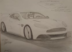 Size: 1833x1330 | Tagged: safe, artist:forzaveteranenigma, octavia melody, fanfic:equestria motorsports, equestria girls, aston martin, aston martin vanquish, aston melody, british, car, driving, lineart, simple background, supercar, traditional art, white background