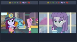 Size: 486x267 | Tagged: safe, kimberlite, maud pie, scootaloo, sweetie belle, better together, equestria girls, school of rock, book, derpibooru, geology, juxtaposition, juxtaposition win, meme, meta