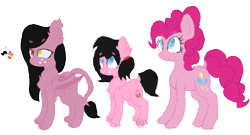 Size: 1693x915 | Tagged: safe, artist:moonlightdisney5, pinkie pie, oc, oc:lunar, oc:moonlight, bat pony, cat pony, earth pony, original species, pony, dark side, reference sheet, simple background, transparent background