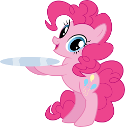 Size: 4000x4073 | Tagged: safe, artist:pilot231, pinkie pie, earth pony, pony, absurd resolution, bipedal, female, mare, platter, simple background, smiling, solo, stock vector, transparent background, vector