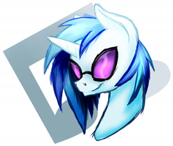 Size: 1649x1393 | Tagged: safe, artist:thatonegib, dj pon-3, vinyl scratch, pony, unicorn, bust, cutie mark background, daily sketch, female, glasses, mare, portrait, simple background, smiling, solo, white background