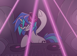 Size: 2264x1648 | Tagged: safe, artist:cowsrtasty, dj pon-3, vinyl scratch, pony, glasses, headphones, laser, rave, solo, turntable