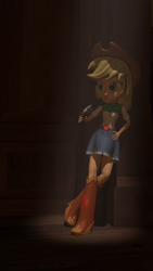 Size: 1080x1920 | Tagged: safe, artist:oc1024, applejack, equestria girls, 3d, applejack's hat, boots, clothes, cowboy hat, gun, hat, shoes, shotgun, skirt, solo, source filmmaker, weapon, wood, wooden door