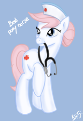 Size: 421x613 | Tagged: safe, artist:ransurround, nurse redheart, mouth hold, solo, stethoscope