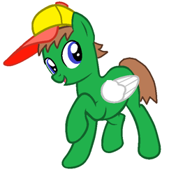 Size: 572x591 | Tagged: safe, oc, oc only, oc:ian, earth pony, pegasus, pony, base used, familiar, hat, ms paint, raised hoof, simple background, solo, white background