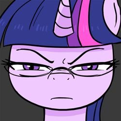 Size: 1000x1000 | Tagged: safe, artist:mrtankhill, derpibooru import, twilight sparkle, bust, glasses, portrait, solo, unimpressed