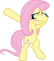 Size: 869x985 | Tagged: safe, artist:uigsyvigvusy, artist:wissle, fluttershy, pegasus, pony, bipedal, blush sticker, blushing, covering eyes, cute, dab, eyes open, facehoof, female, mare, shyabetes, simple background, smiling, solo, trace, transparent background, vector, wingless