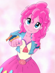 Size: 1500x2000 | Tagged: safe, artist:yinglongfujun, pinkie pie, equestria girls, blushing, cute, diapinkes, female, imminent boop, looking at you, pink, pointing, solo