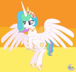 Size: 1920x1826 | Tagged: safe, artist:princesslunayay, princess celestia, alicorn, pony, my little pony: pony life, base used, deviantart watermark, female, flying, g4.5 to g4, logo, mare, obtrusive watermark, simple background, solo, watermark