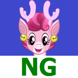 Size: 490x490 | Tagged: safe, edit, edited screencap, screencap, bori the reindeer, deer, pony, reindeer, best gift ever, boring, cropped, derpibooru, head only, meta, ng, not good, simple background, solo, spoilered image joke