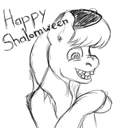 Size: 1200x1200 | Tagged: safe, octavia melody, earth pony, pony, antisemitism, grayscale, halloween, holiday, jew, le happy merchant, monochrome, parody, shalomween, simple background, sketch, solo, white background