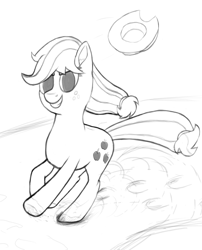 Size: 1289x1596 | Tagged: safe, artist:nuxersopus, applejack, earth pony, pony, monochrome, running, solo