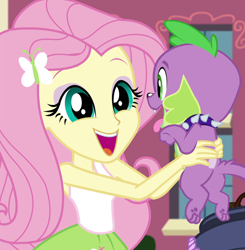 Size: 1060x1080 | Tagged: safe, screencap, fluttershy, spike, spike the regular dog, dog, equestria girls, friendship games, butt, clothes, cropped, cute, shyabetes, sleeveless, spikabetes, tanktop