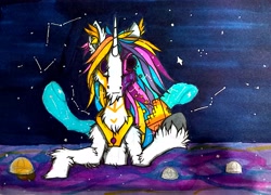 Size: 3316x2388 | Tagged: safe, artist:creature.exist, princess celestia, alicorn, pony, blackhole, blocks, extra legs, photo, solo, stars, universe