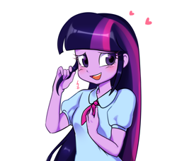 Size: 1150x1050 | Tagged: safe, artist:haden-2375, twilight sparkle, equestria girls, blushing, clothes, cute, heart, looking away, open mouth, simple background, smiling, solo, twiabetes, white background