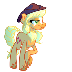 Size: 500x500 | Tagged: safe, artist:atomic8497, applejack, earth pony, pony, alternate design, braided tail, cloven hooves, hat, simple background, solo, transparent background