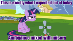 Size: 960x538 | Tagged: safe, derpibooru import, edit, edited screencap, screencap, twilight sparkle, grumpy, grumpy twilight, image macro, meme, purple text, solo