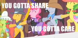 Size: 635x310 | Tagged: safe, edit, edited screencap, screencap, peachy sweet, pinkie pie, earth pony, pony, over a barrel, apple family member, bipedal, can-can, clothes, dancing, dress, linedancing, saloon dress, saloon pinkie, singing