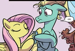 Size: 349x235 | Tagged: safe, artist:kate sherron, fluttershy, zephyr breeze, pegasus, pony, spoiler:comic, spoiler:comic74, comb, cropped, eyes closed, female, mare