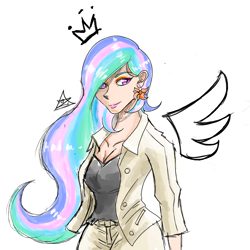 Size: 2000x2000 | Tagged: safe, artist:zachc, princess celestia, human, breasts, clothes, humanized, simple background, winged humanization, wings