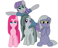 Size: 7800x6420 | Tagged: safe, alternate version, artist:fascismnotincluded, limestone pie, marble pie, maud pie, pinkie pie, earth pony, pony, absurd resolution, blushing, clothes, frog (hoof), personality swap, pinkamena diane pie, simple background, transparent background, underhoof, vector