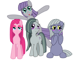 Size: 7800x6420 | Tagged: safe, alternate version, artist:fascismnotincluded, limestone pie, marble pie, maud pie, pinkie pie, earth pony, pony, absurd resolution, blushing, frog (hoof), personality swap, pinkamena diane pie, simple background, transparent background, underhoof, vector