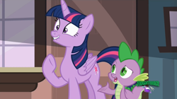 Size: 1566x878 | Tagged: safe, derpibooru import, screencap, spike, twilight sparkle, twilight sparkle (alicorn), alicorn, dragon, pony, ppov, lip bite, scrunchy face