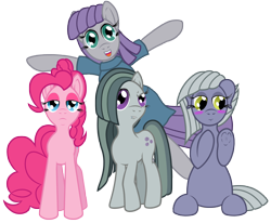 Size: 7800x6420 | Tagged: safe, alternate version, artist:fascismnotincluded, limestone pie, marble pie, maud pie, pinkie pie, earth pony, pony, absurd resolution, blushing, clothes, frock, frog (hoof), personality swap, simple background, transparent background, underhoof, vector