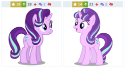 Size: 932x511 | Tagged: safe, artist:twilirity, starlight glimmer, pony, unicorn, comparison, derpibooru, juxtaposition, mane, meta, s5 starlight, self ponidox