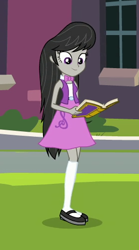 Size: 278x499 | Tagged: safe, screencap, octavia melody, better together, equestria girls, forgotten friendship, book, clothes, cropped, mary janes, shoes, skirt, socks, solo