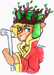 Size: 1575x2200 | Tagged: safe, artist:paula-li, applejack, earth pony, pony, clothes, cosplay, costume, female, high jew elf, kyle broflovski, solo, south park, south park: the stick of truth, traditional art