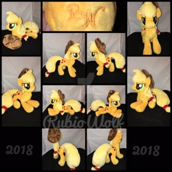 Size: 1600x1600 | Tagged: safe, artist:rubiowolf, applejack, pony, irl, photo, plushie, prone, solo, watermark