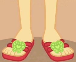 Size: 663x542 | Tagged: safe, screencap, applejack, better together, equestria girls, lost and found, cropped, feet, flip-flops, foot focus, legs, pictures of legs, sandals, solo