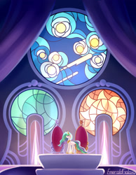 Size: 2100x2700 | Tagged: safe, artist:emeraldgalaxy, princess celestia, alicorn, pony, female, mare, solo, stained glass, throne room