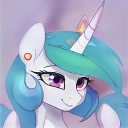 Size: 1024x1024 | Tagged: safe, artist:thisponydoesnotexist, princess celestia, alicorn, pony, ear piercing, earring, jewelry, neural network, piercing