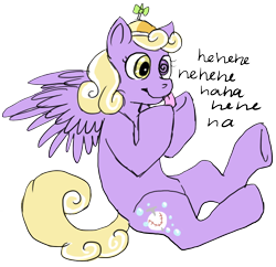 Size: 618x599 | Tagged: artist needed, safe, oc, oc only, pegasus, pony, dialogue, female, laughing, magical lesbian spawn, mare, offspring, parent:derpy hooves, parent:screwball, parents:derpball, simple background, smiling, solo, spread wings, tongue out, transparent background, underhoof