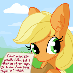 Size: 3000x3000 | Tagged: safe, artist:tjpones, applejack, earth pony, pony, bronybait, bust, cowboy hat, cute, daaaaaaaaaaaw, ear fluff, female, flirting, hat, hoof hold, jackabetes, looking at you, love letter, mare, solo, tjpones is trying to murder us