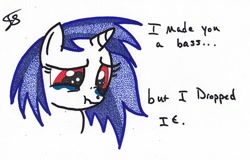 Size: 671x430 | Tagged: safe, artist:thestipplebrony, dj pon-3, vinyl scratch, pony, unicorn, crying, pointillism, pun, sad, scrunchy face, simple background, solo, stipple, traditional art, white background