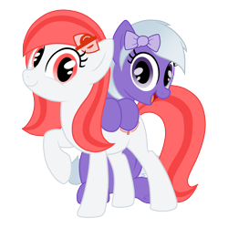 Size: 3000x3000 | Tagged: safe, artist:bigshot232, derpibooru exclusive, oc, oc only, oc:comment, oc:hide image, earth pony, pegasus, pony, 2019 community collab, derpibooru, derpibooru community collaboration, derpibooru ponified, duo, female, happy, looking at you, mare, meta, open mouth, ponified, show accurate, sitting, smiling, vector