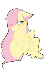 Size: 1183x1920 | Tagged: safe, artist:purrling, fluttershy, pegasus, pony, blushing, bust, chest fluff, colored ears, colored hooves, colored pupils, cute, ear fluff, hair over one eye, shyabetes, simple background, solo, transparent background, unshorn fetlocks